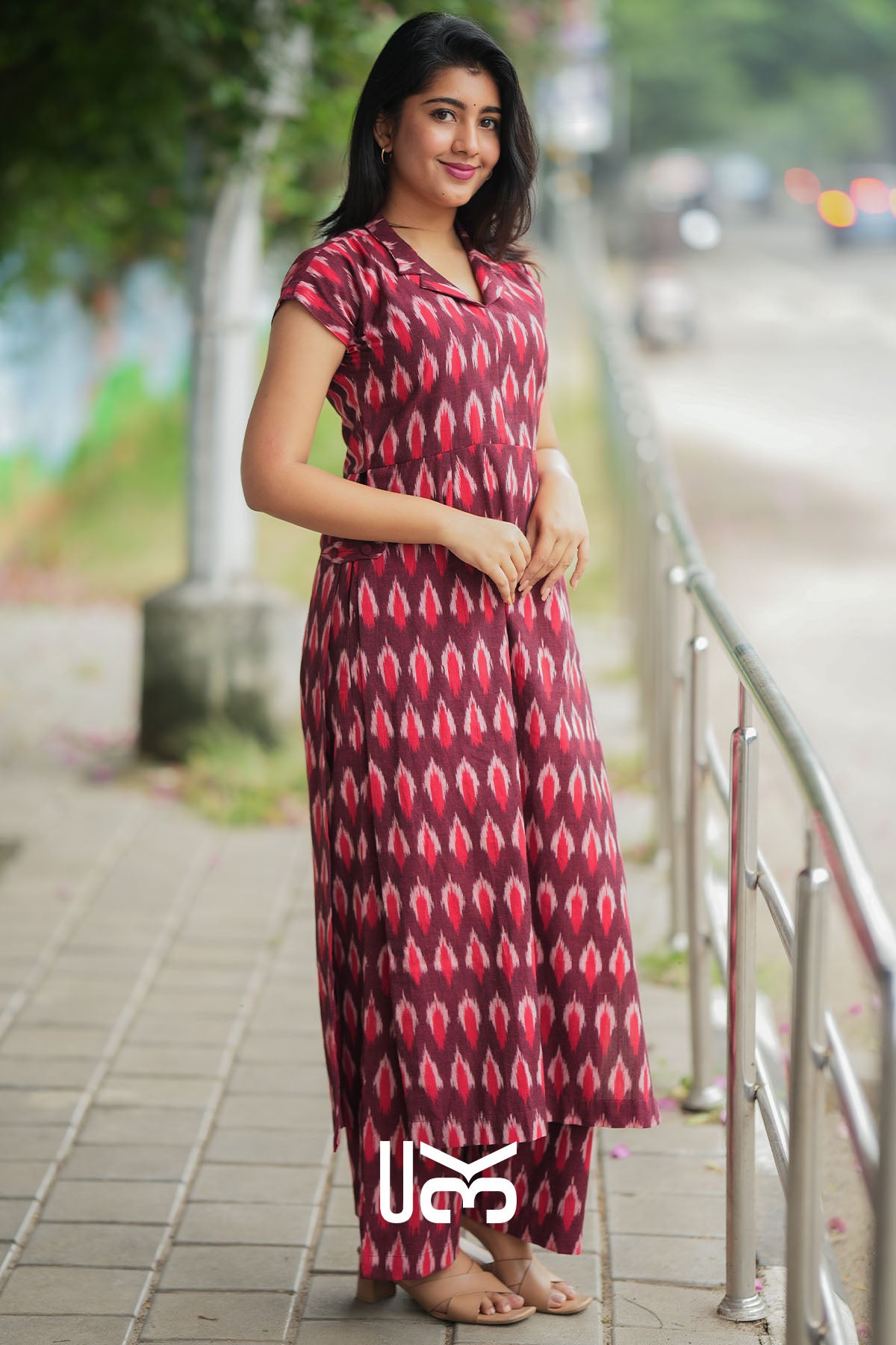 Milania Ikkat Co-ord Set in Maroon