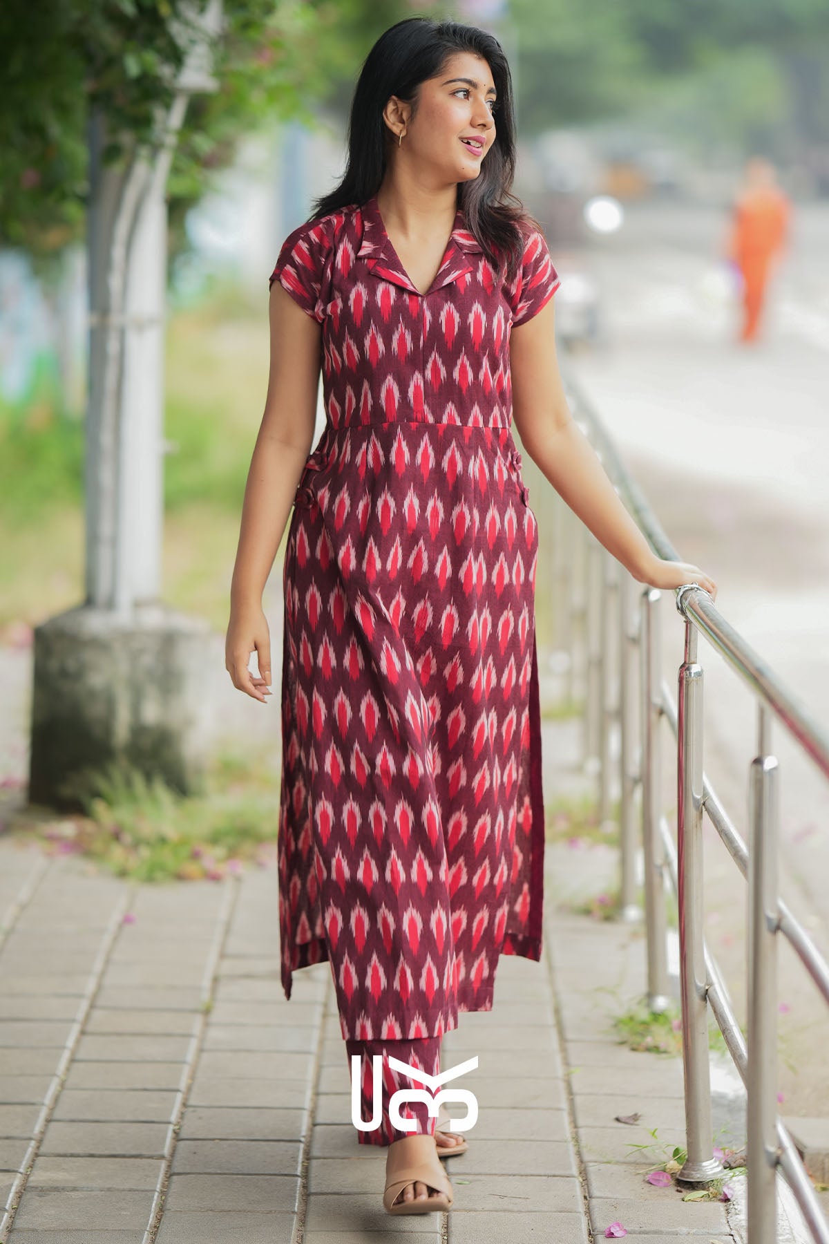 Milania Ikkat Co-ord Set in Maroon