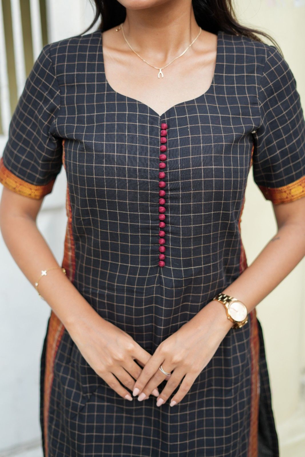 Tara | Handloom Cotton Charcoal Black Kurta Set with Kalamkari Pant for Daily Wear