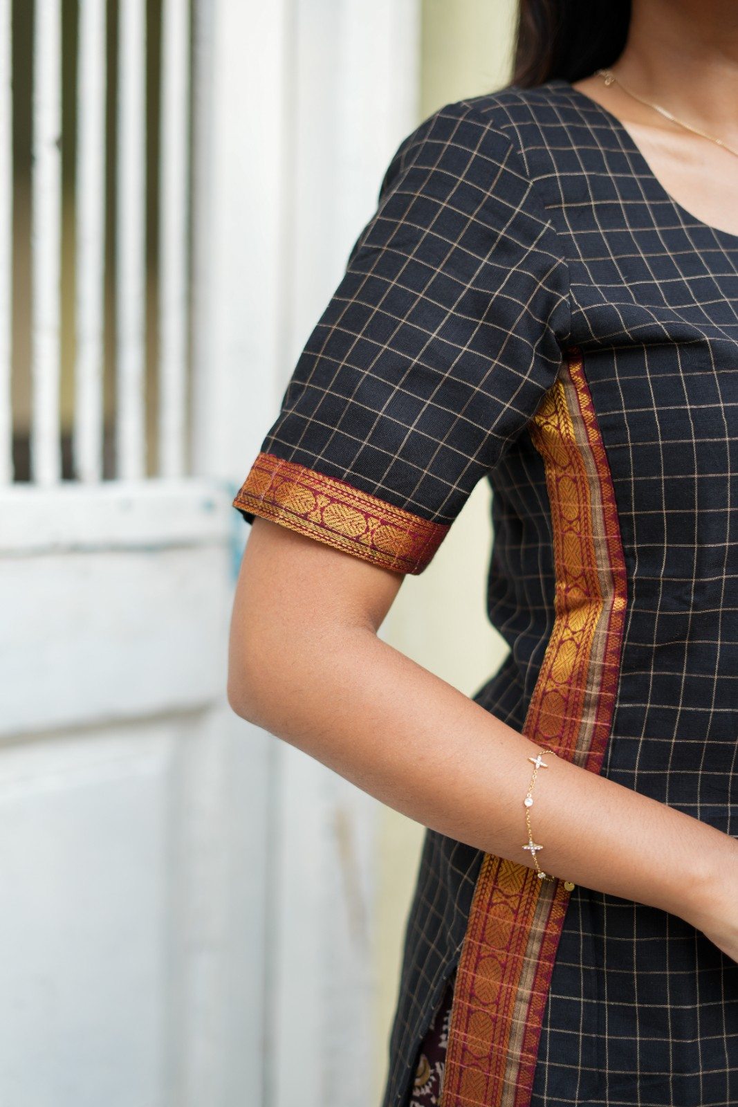 Tara | Handloom Cotton Charcoal Black Kurta Set with Kalamkari Pant for Daily Wear