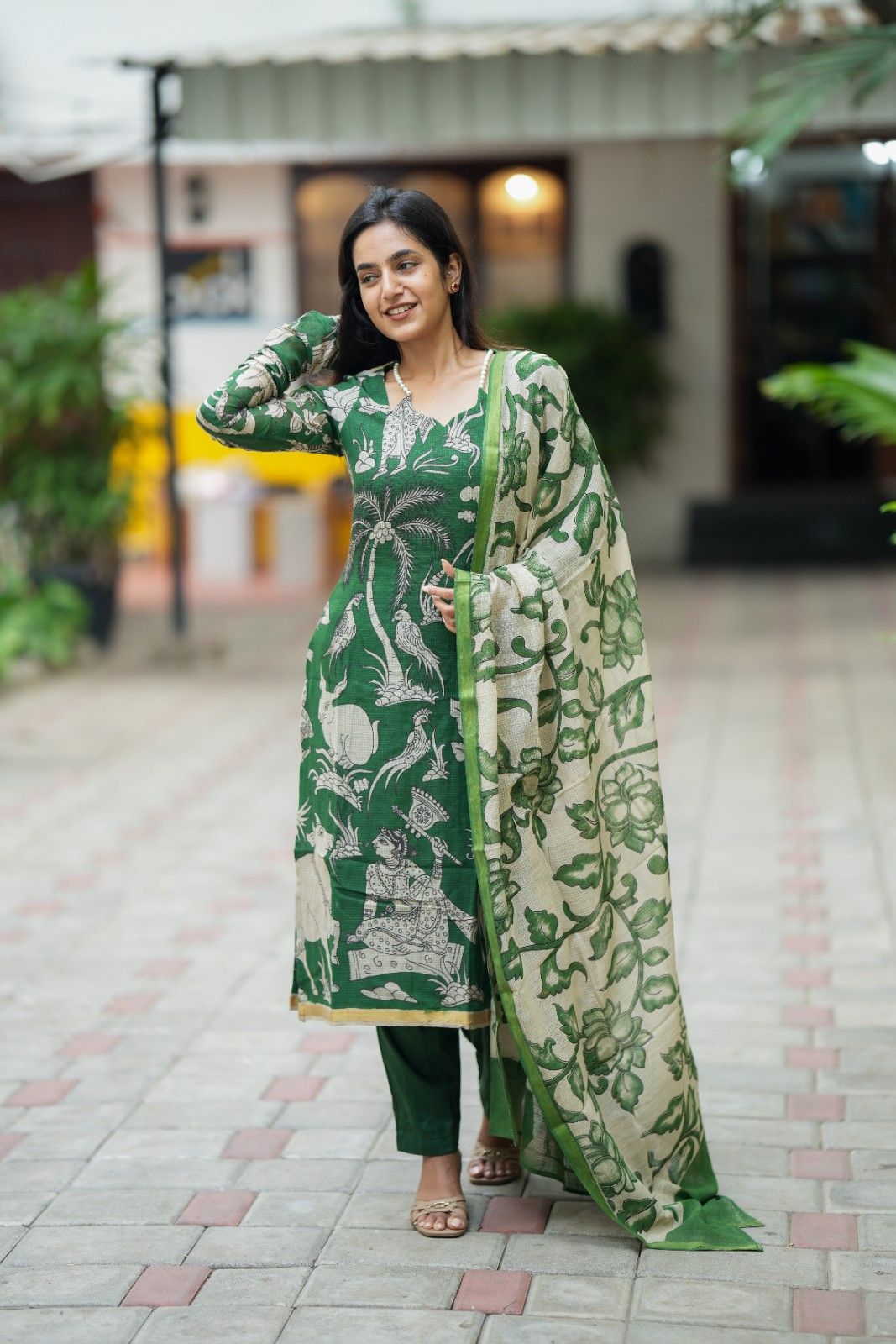 Van Vihar| Green Kalamkari Print Kurta Set