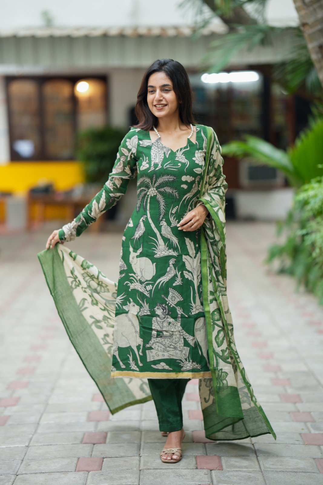 Van Vihar| Green Kalamkari Print Kurta Set