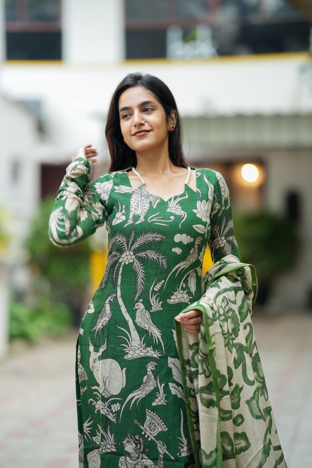 Van Vihar| Green Kalamkari Print Kurta Set