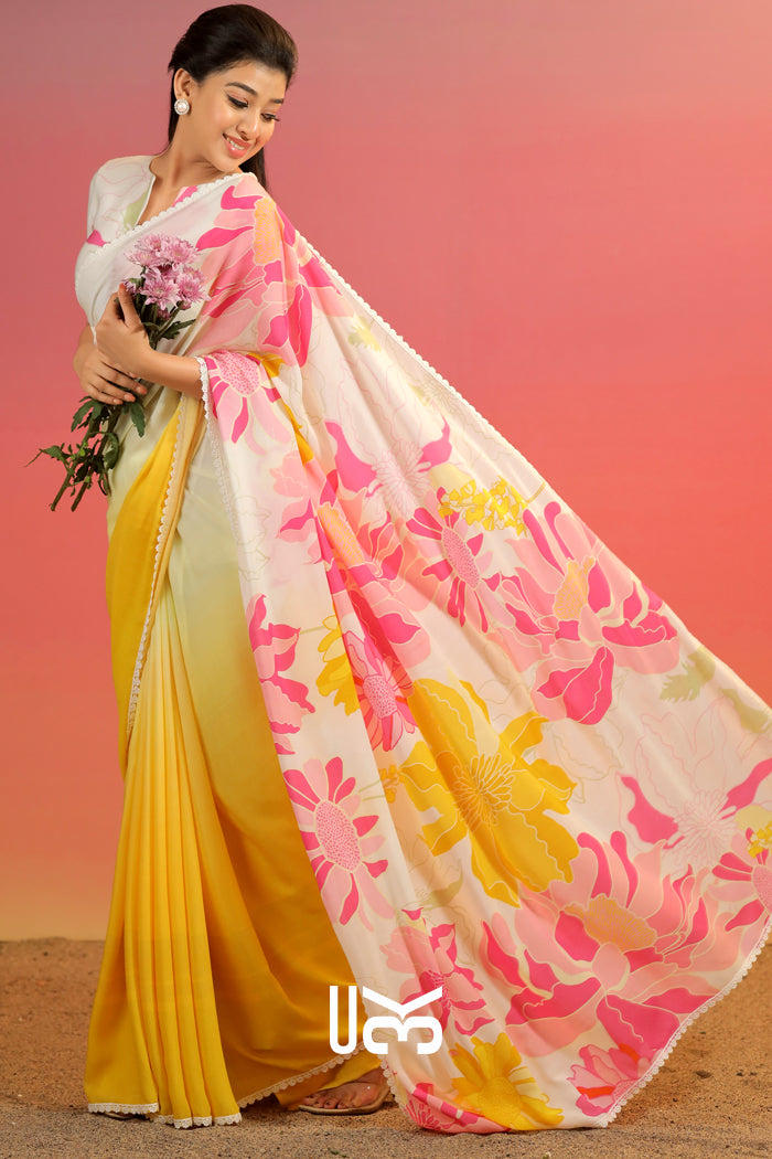 Luna Shiney Saree in Yellow