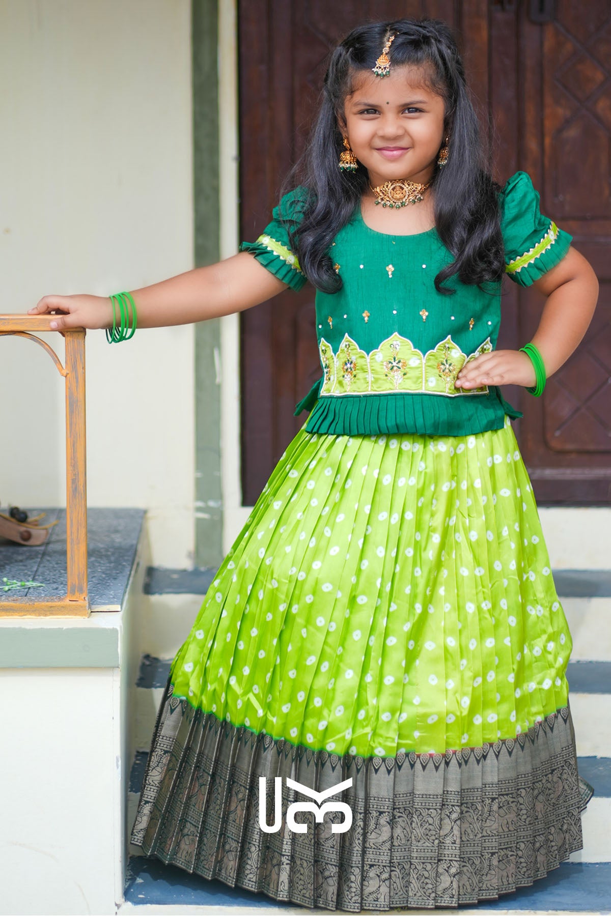Baby Kamdhenu Sea Green Lehenga Set