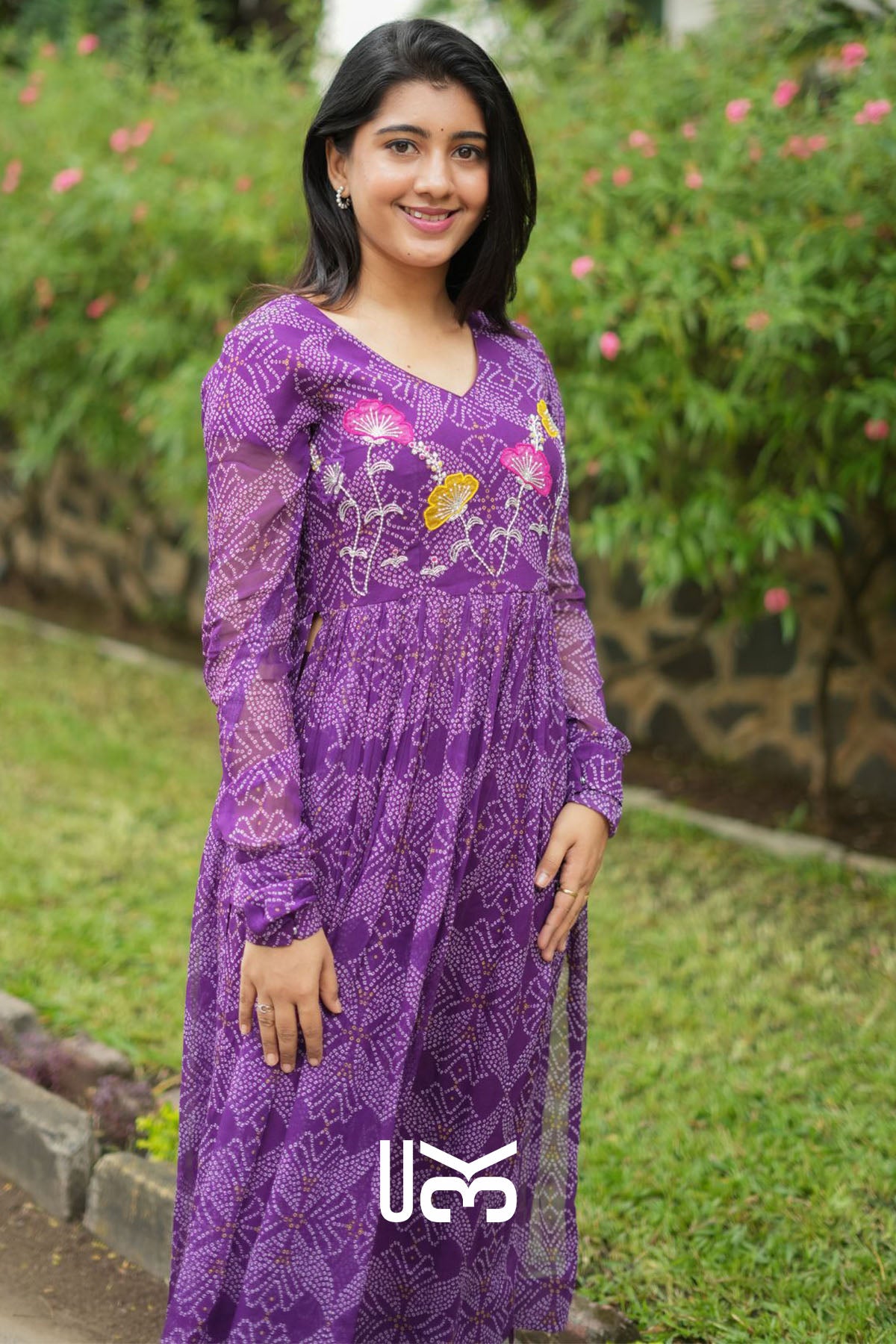 Panna Bandhej Kurta Set in Purple