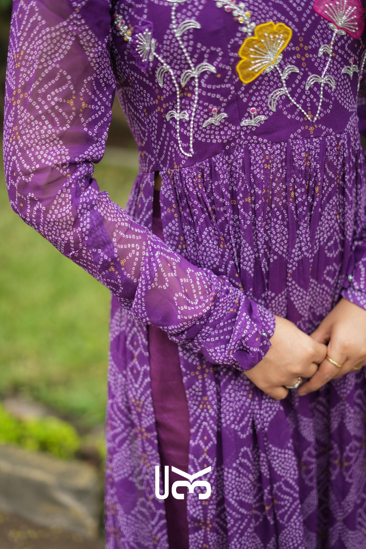 Panna Bandhej Kurta Set in Purple