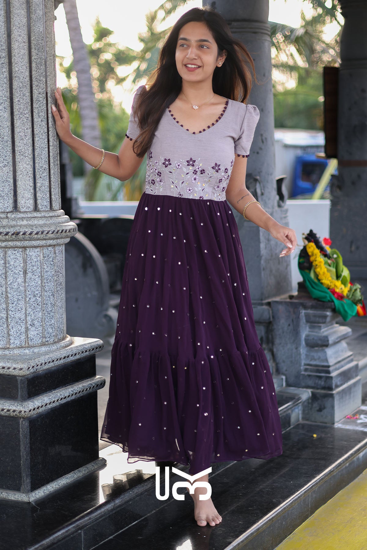 Srinika Long Dress in Wine