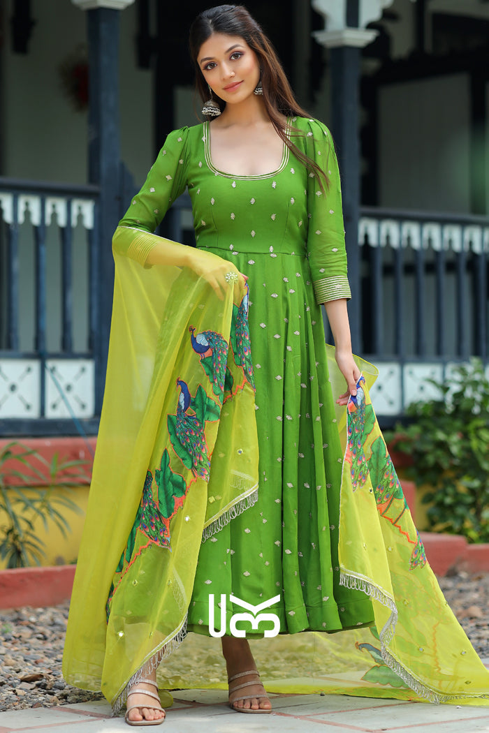 Popinjay Green Anarkali Set
