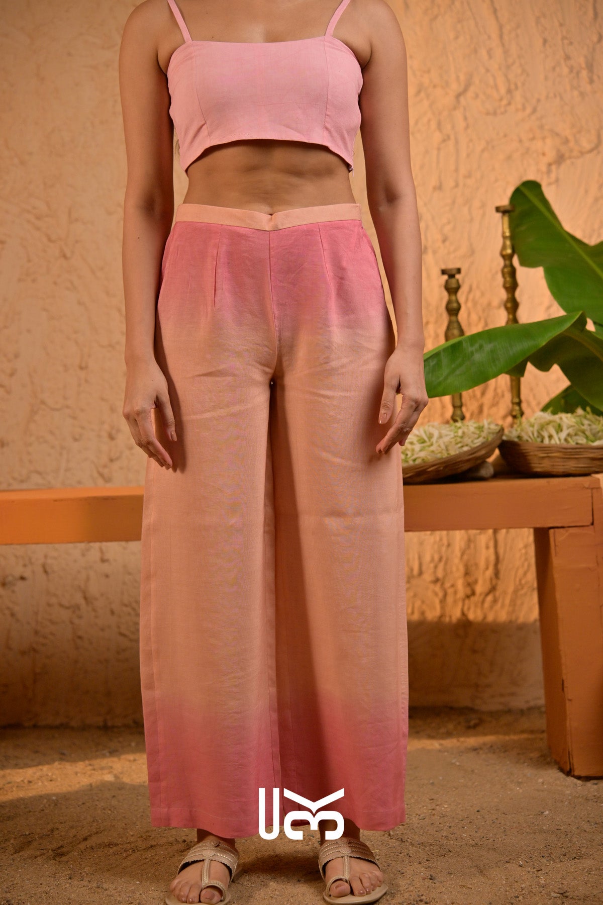 Peach Pankh Linen Kurta Set (Dress) in Ombre