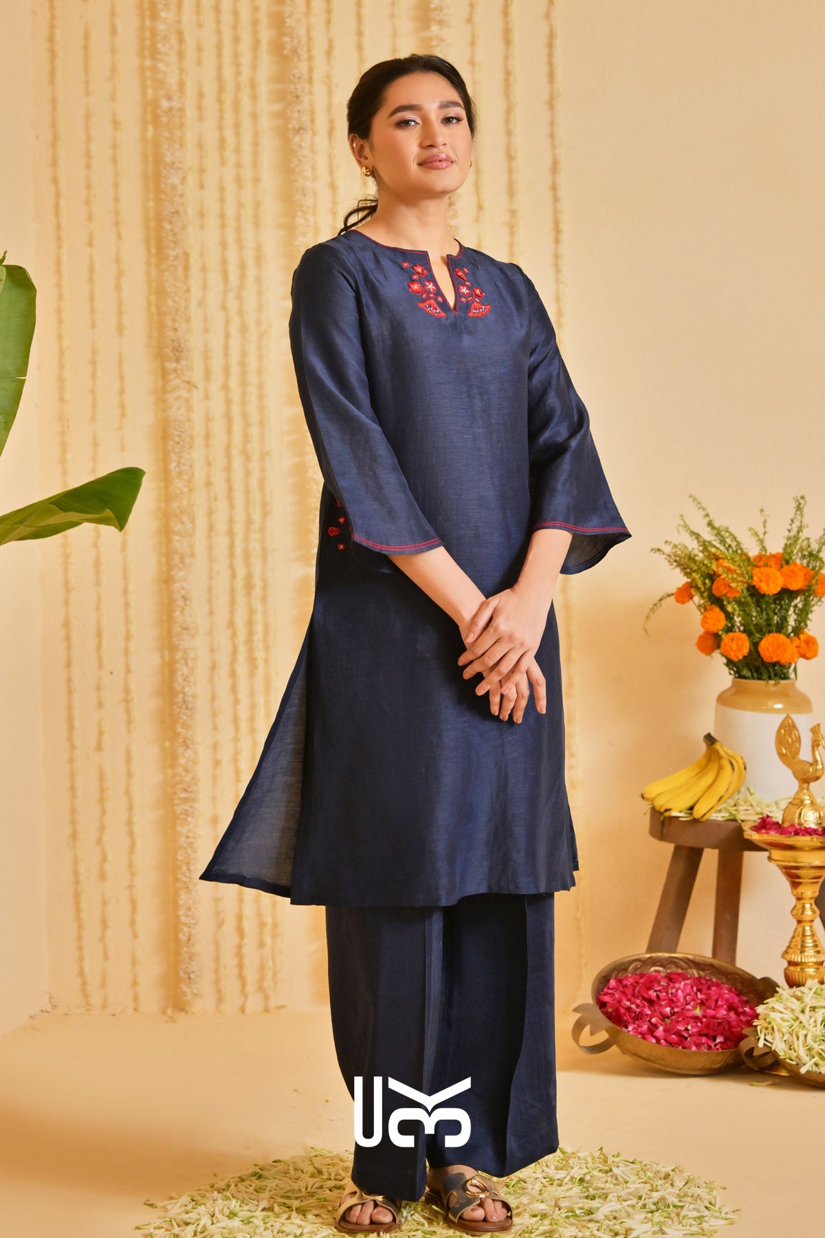 Tatvaneel Linen Kurta Set (Dress) in Deep Blue