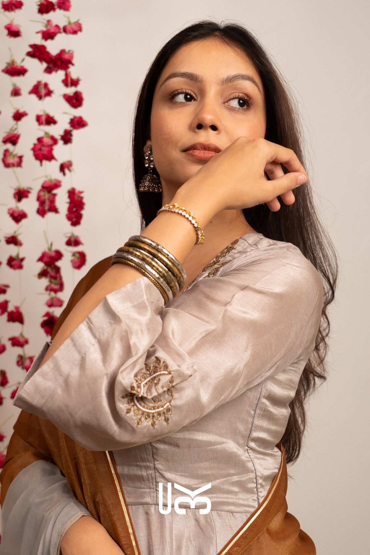 Grehmukti Anarkali Set (Dress) in Silver grey