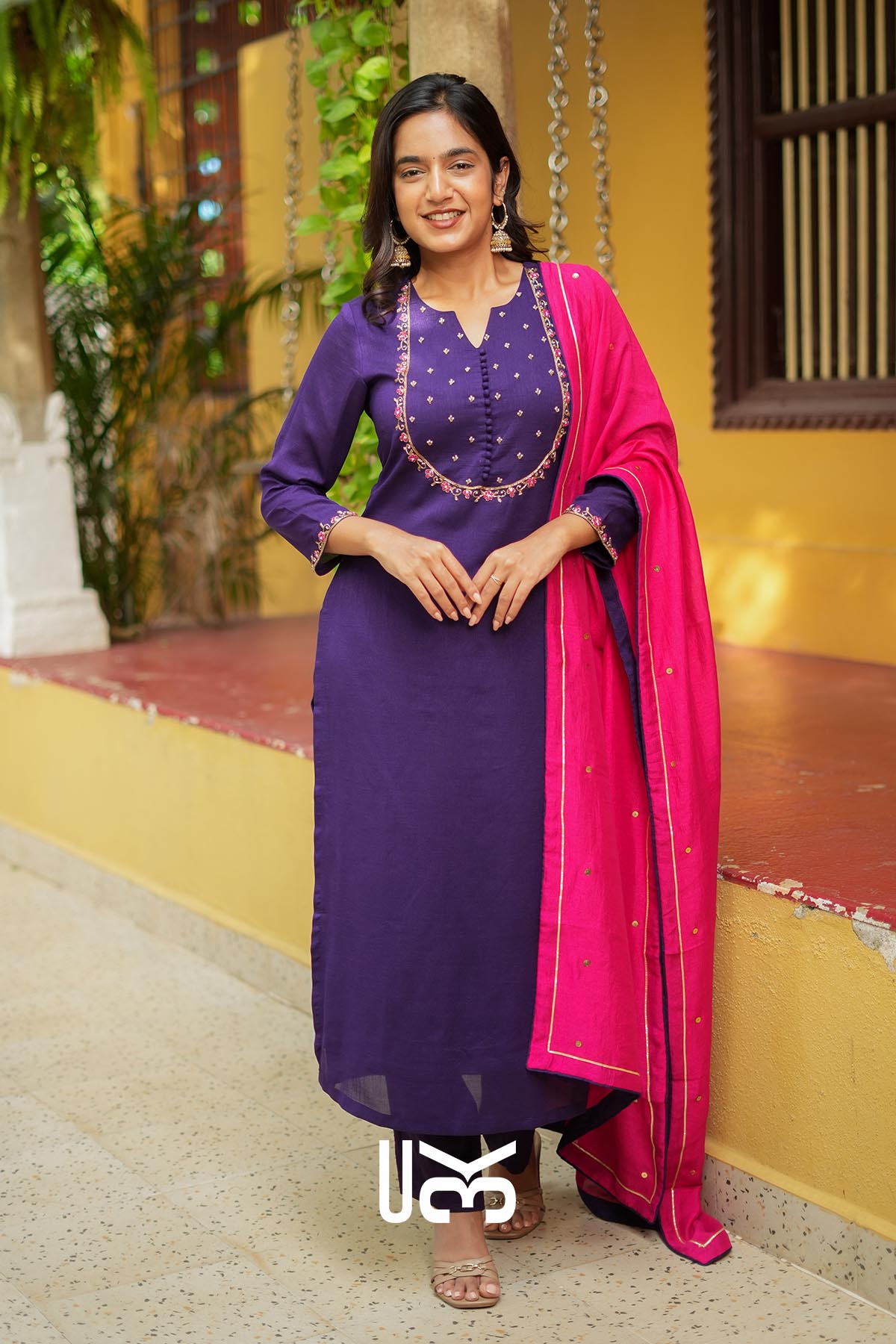 Raaya | Royal Purple Kurta Set with Contrast Dupatta for Festive Gatherings