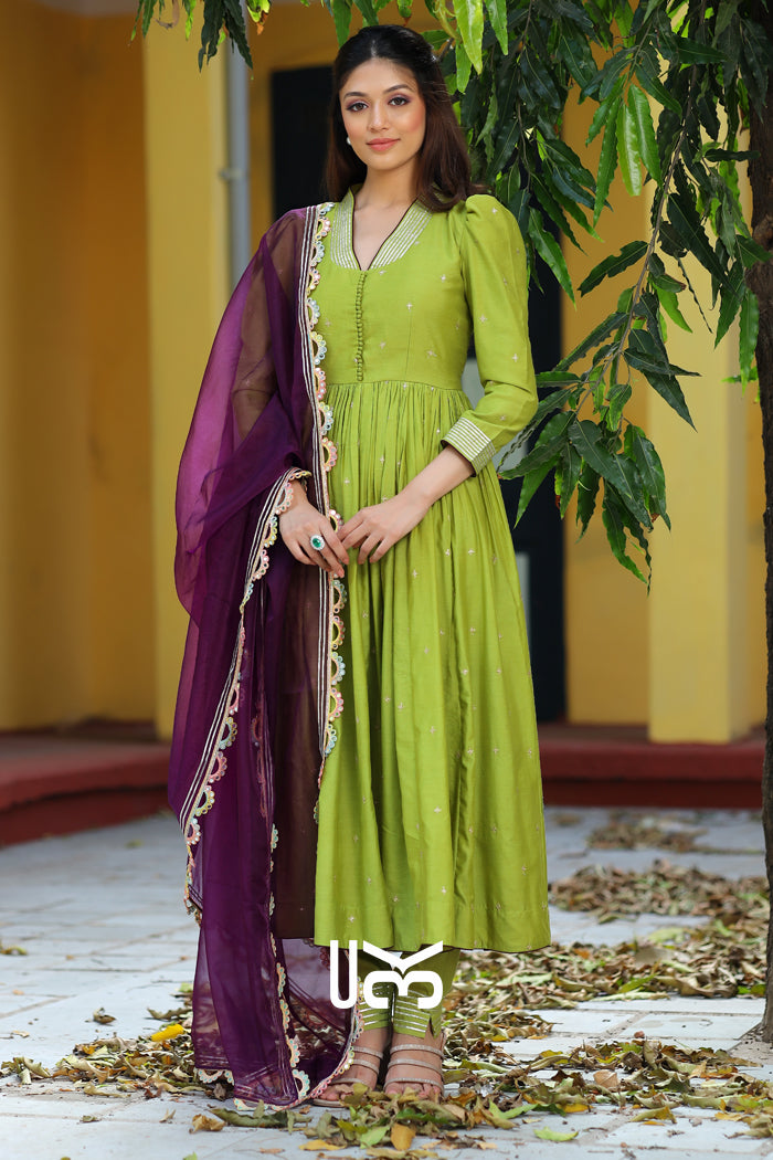 Chhaya Olive Anarkali Suit Set With Pent