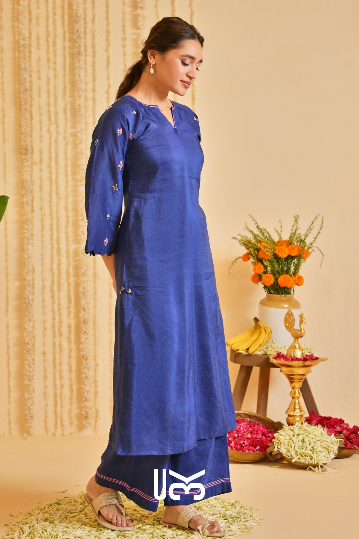 Neelkaari Linen Kurta Set (Dress) in Navy Blue