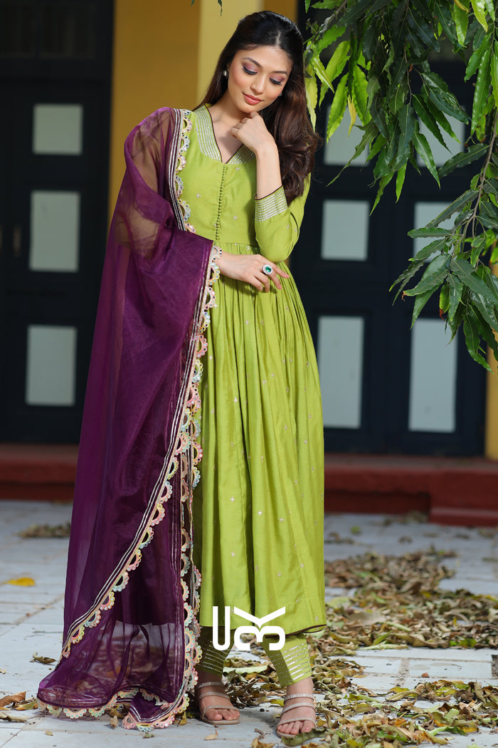 Chhaya Olive Anarkali Suit Set With Pent