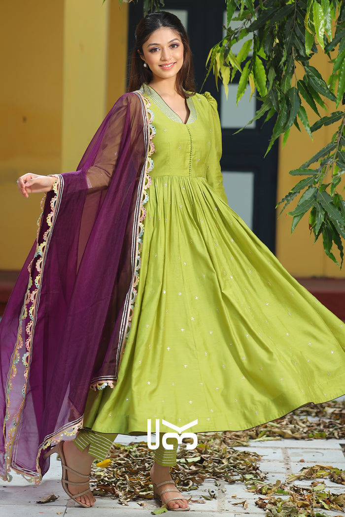 Chhaya Olive Anarkali Suit Set With Pent