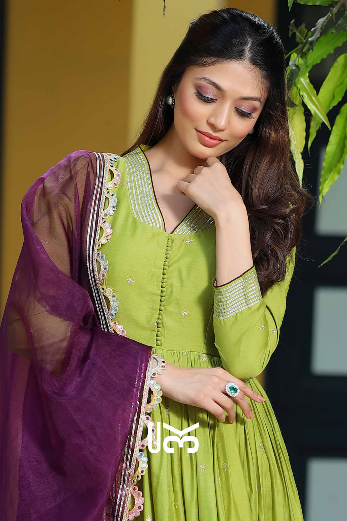 Chhaya Olive Anarkali Suit Set With Pent