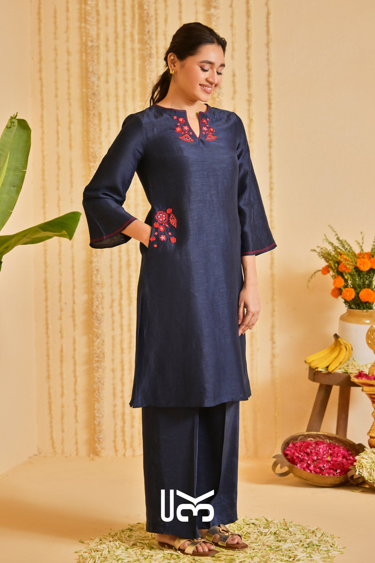 Tatvaneel Linen Kurta Set (Dress) in Deep Blue