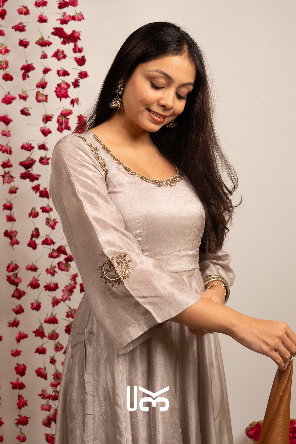 Grehmukti Anarkali Set (Dress) in Silver grey