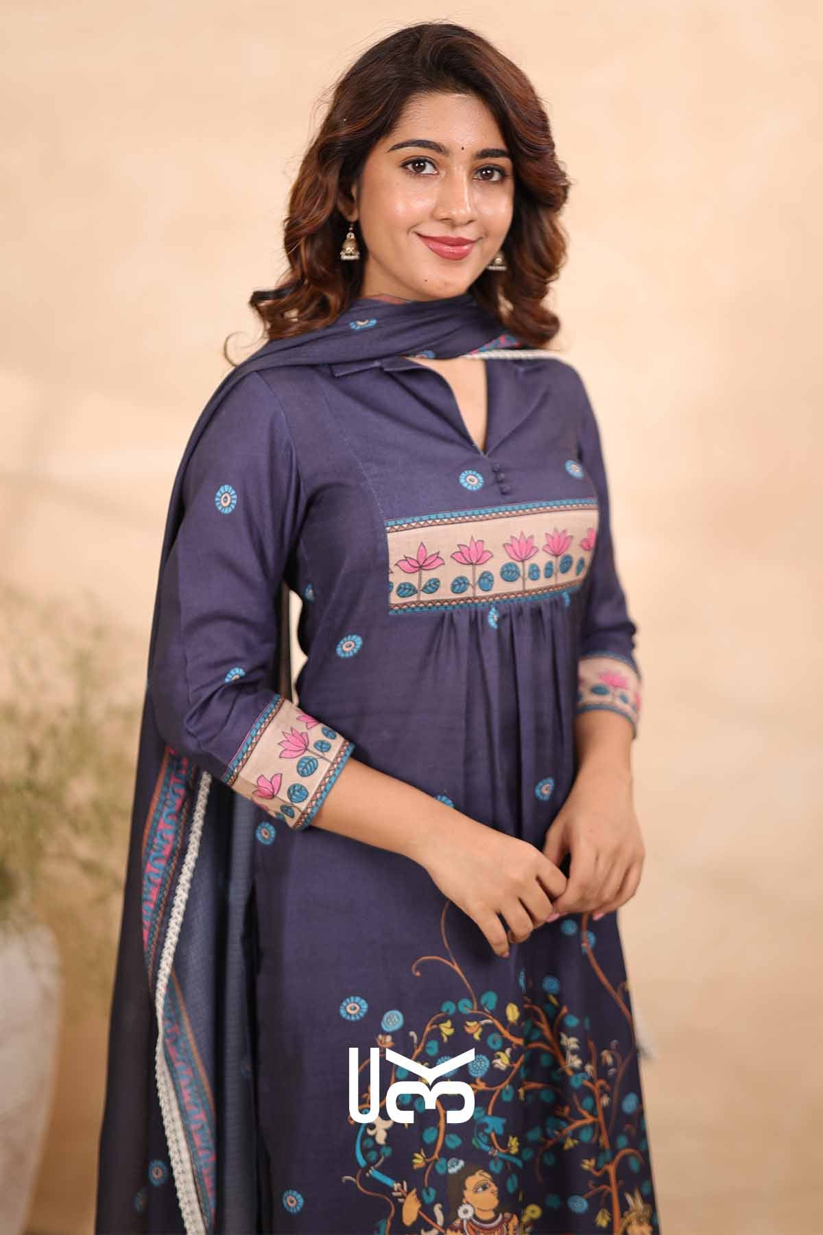 Azure Elegance| Blue Cotton Kalamkari Print Kurta Set