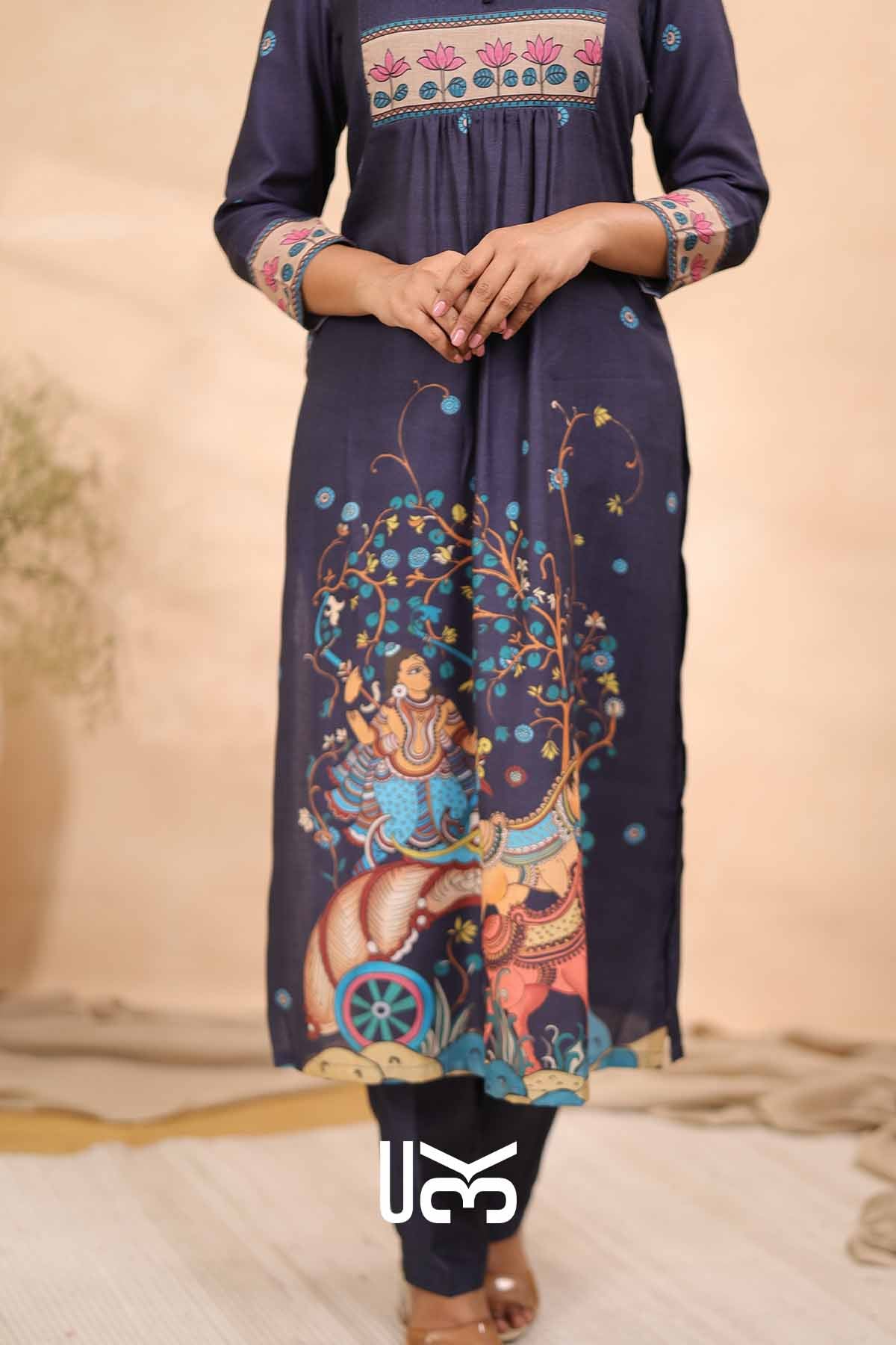 Azure Elegance| Blue Cotton Kalamkari Print Kurta Set