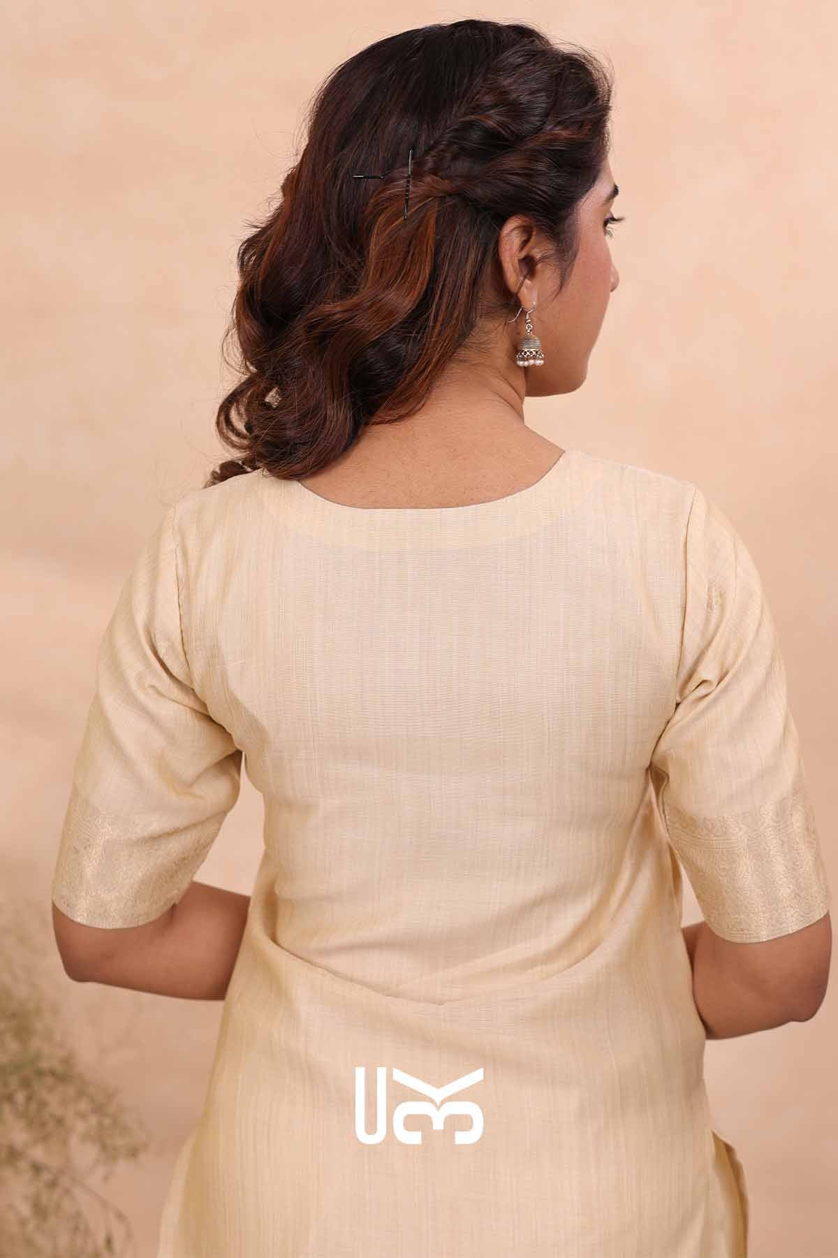 Peacock Parade|Ivory Jamdani Muga Silk Kurta Set