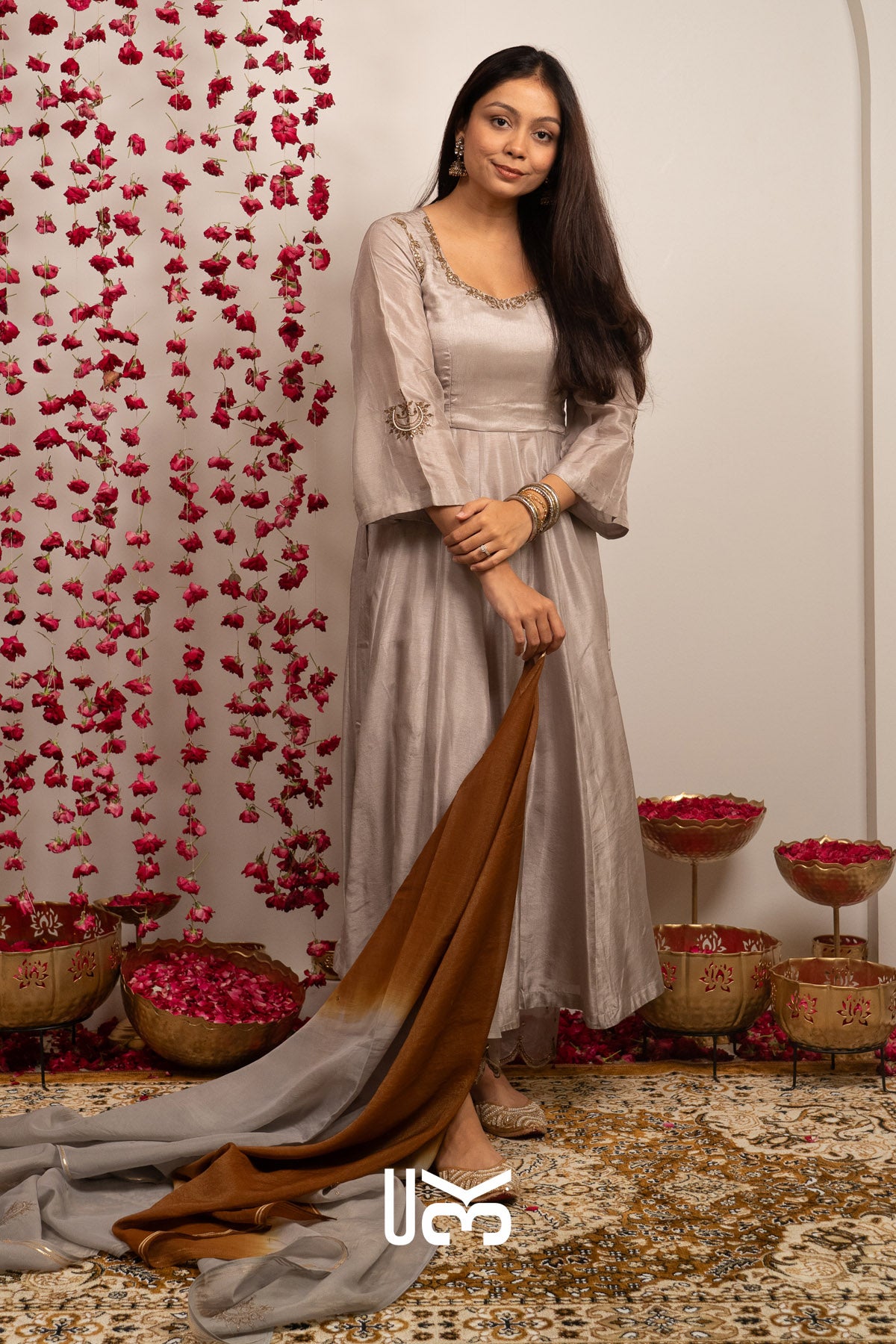Grehmukti Anarkali Set (Dress) in Silver grey