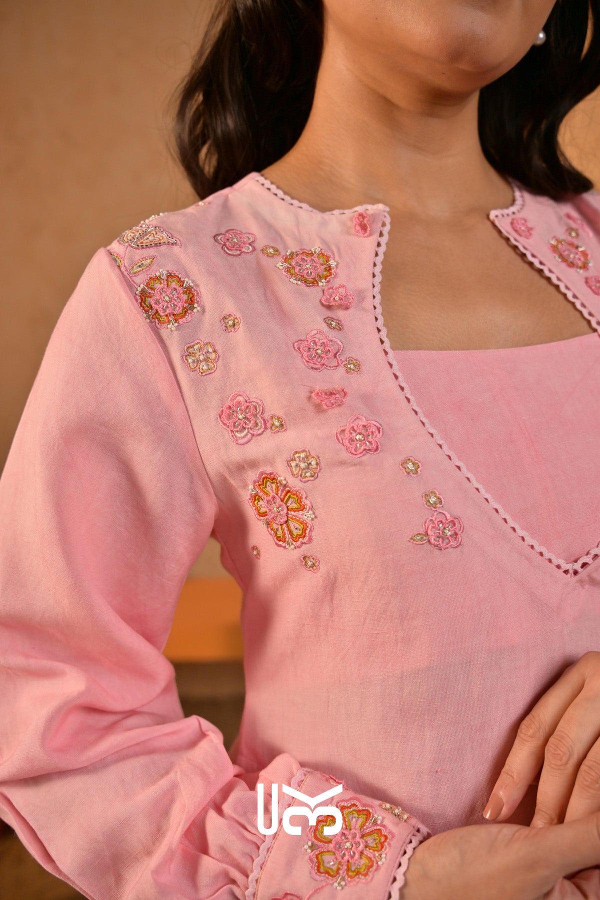 Nazaakat Linen Kurta Set (Dress) in Blush Pink