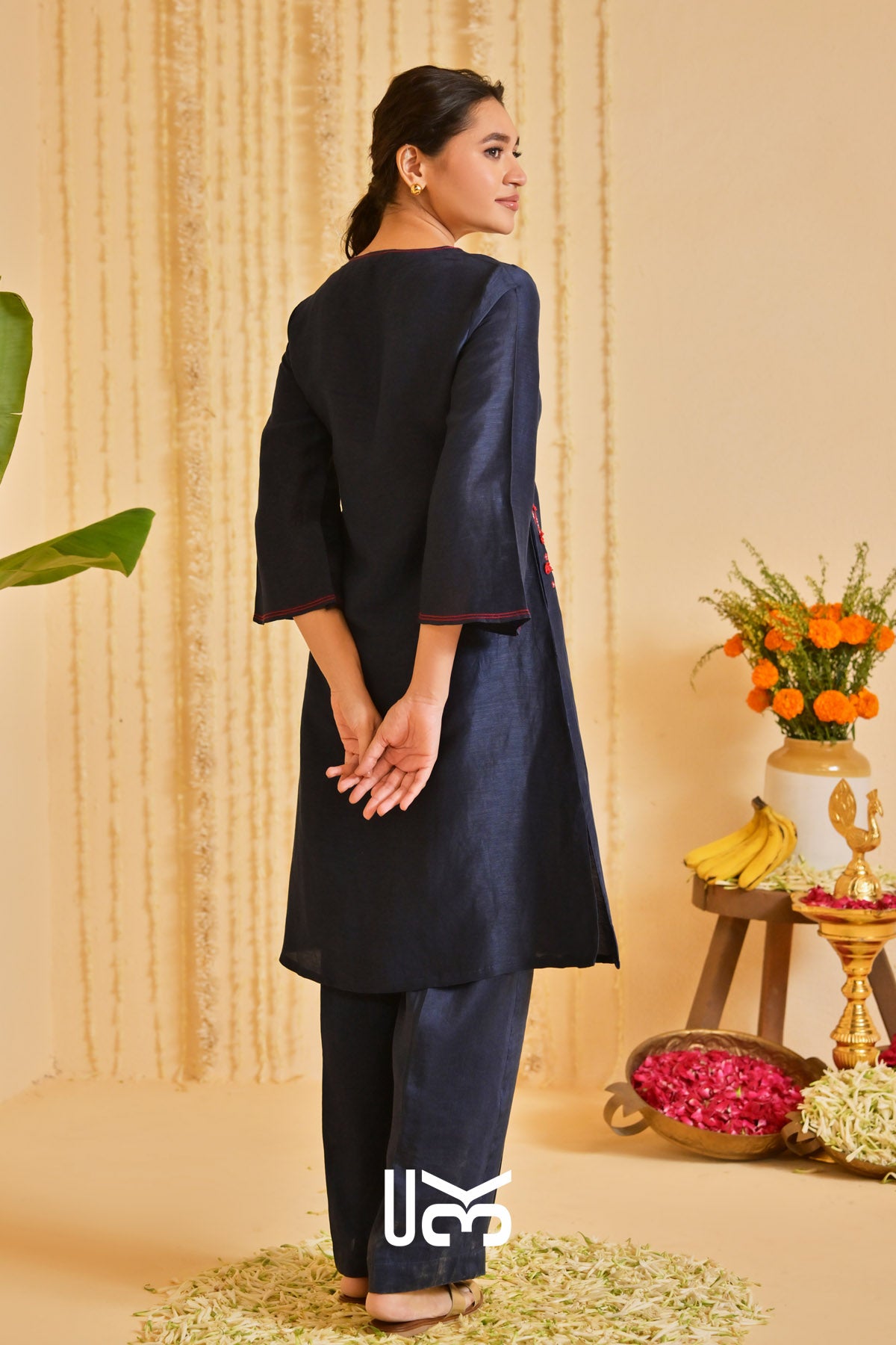 Tatvaneel Linen Kurta Set (Dress) in Deep Blue