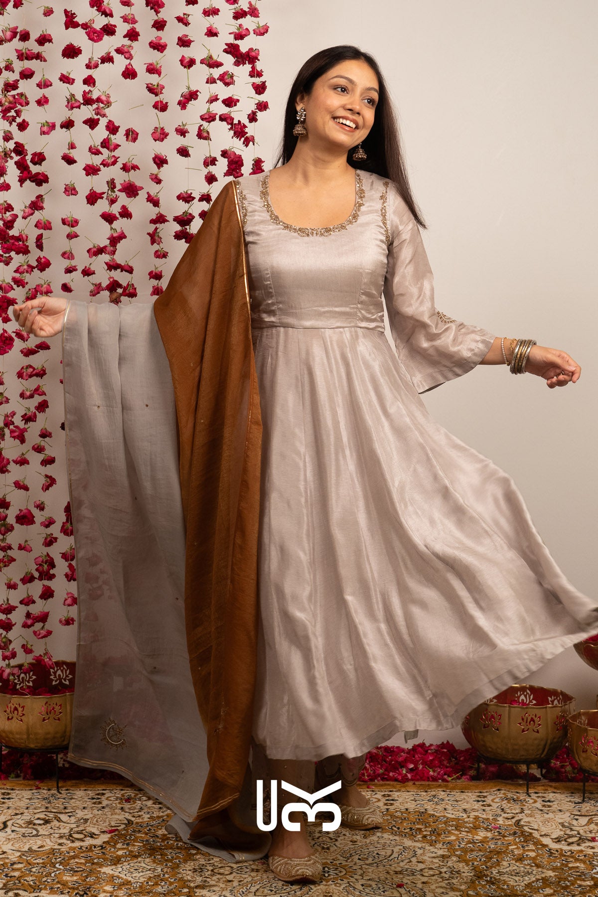 Grehmukti Anarkali Set (Dress) in Silver grey