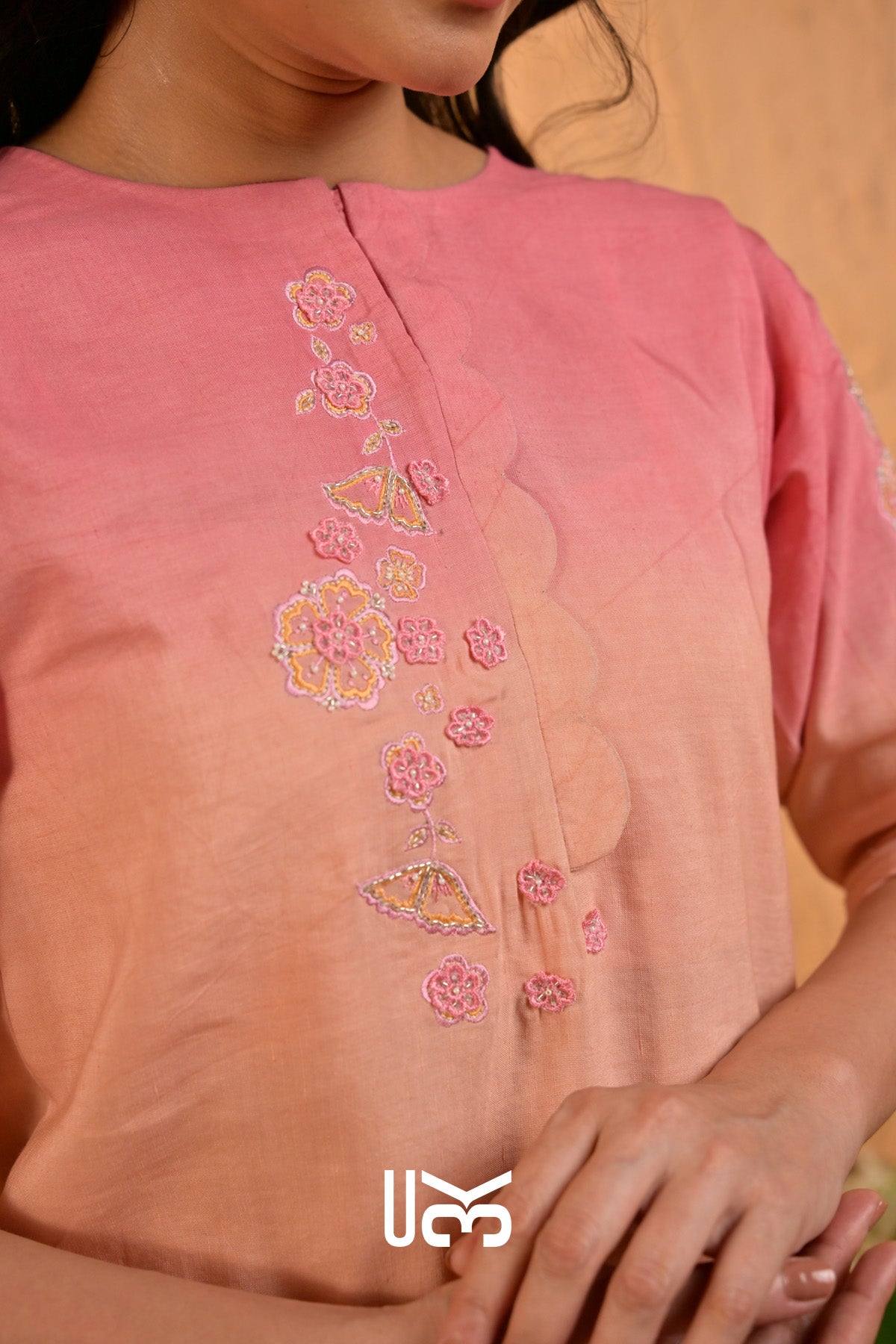 Peach Pankh Linen Kurta Set (Dress) in Ombre
