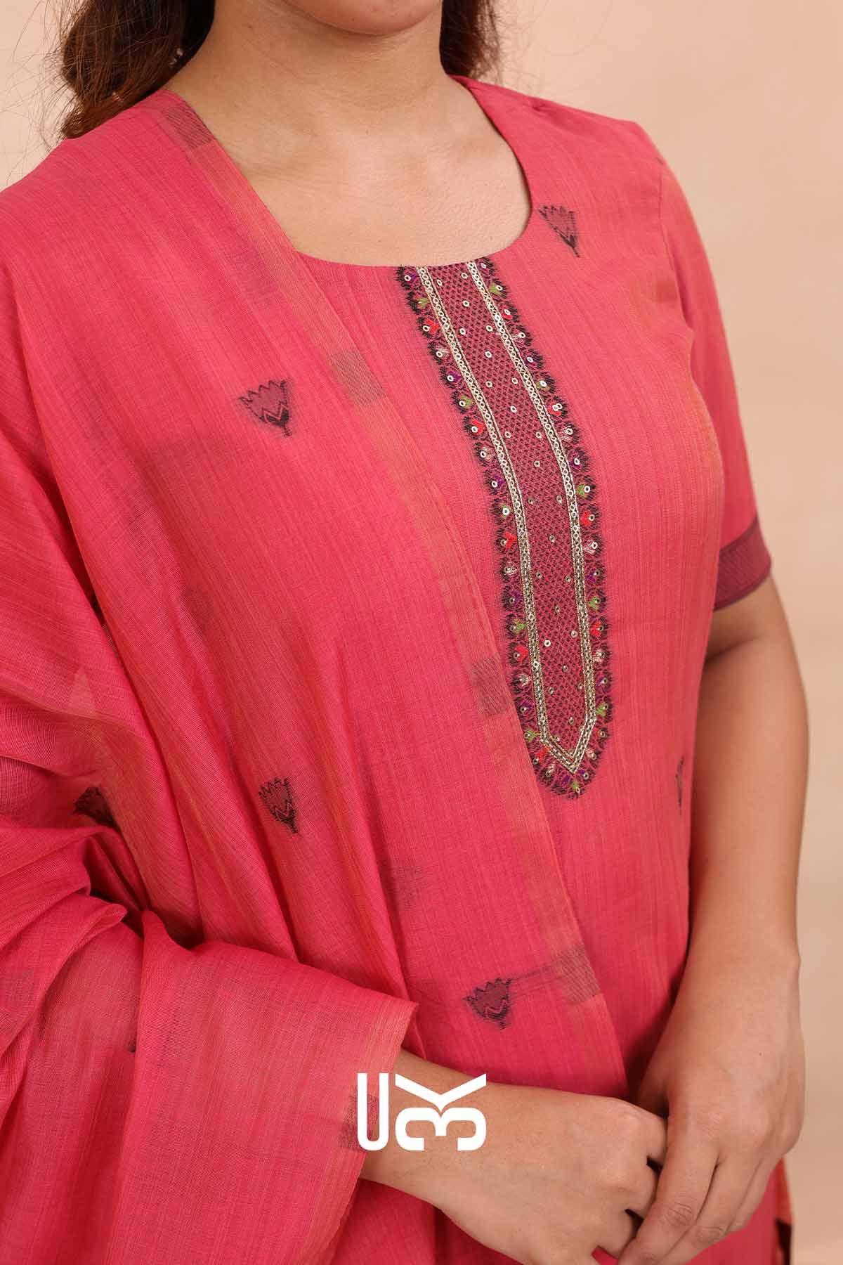 Garden Grace | Pink Jamdani Muga Silk Kurta Set