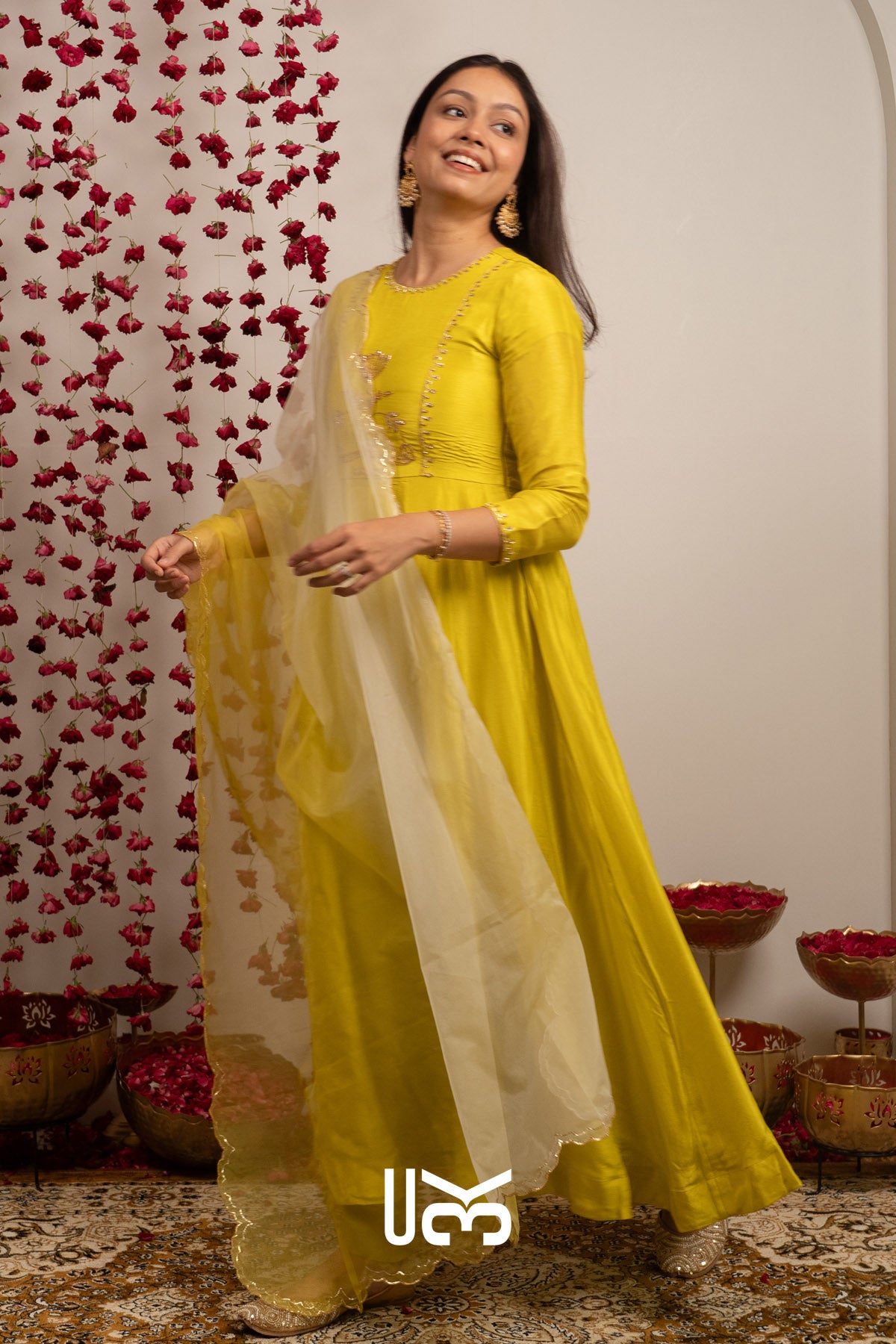 Gul Aangan Anarkali Set (Dress) in Yellow