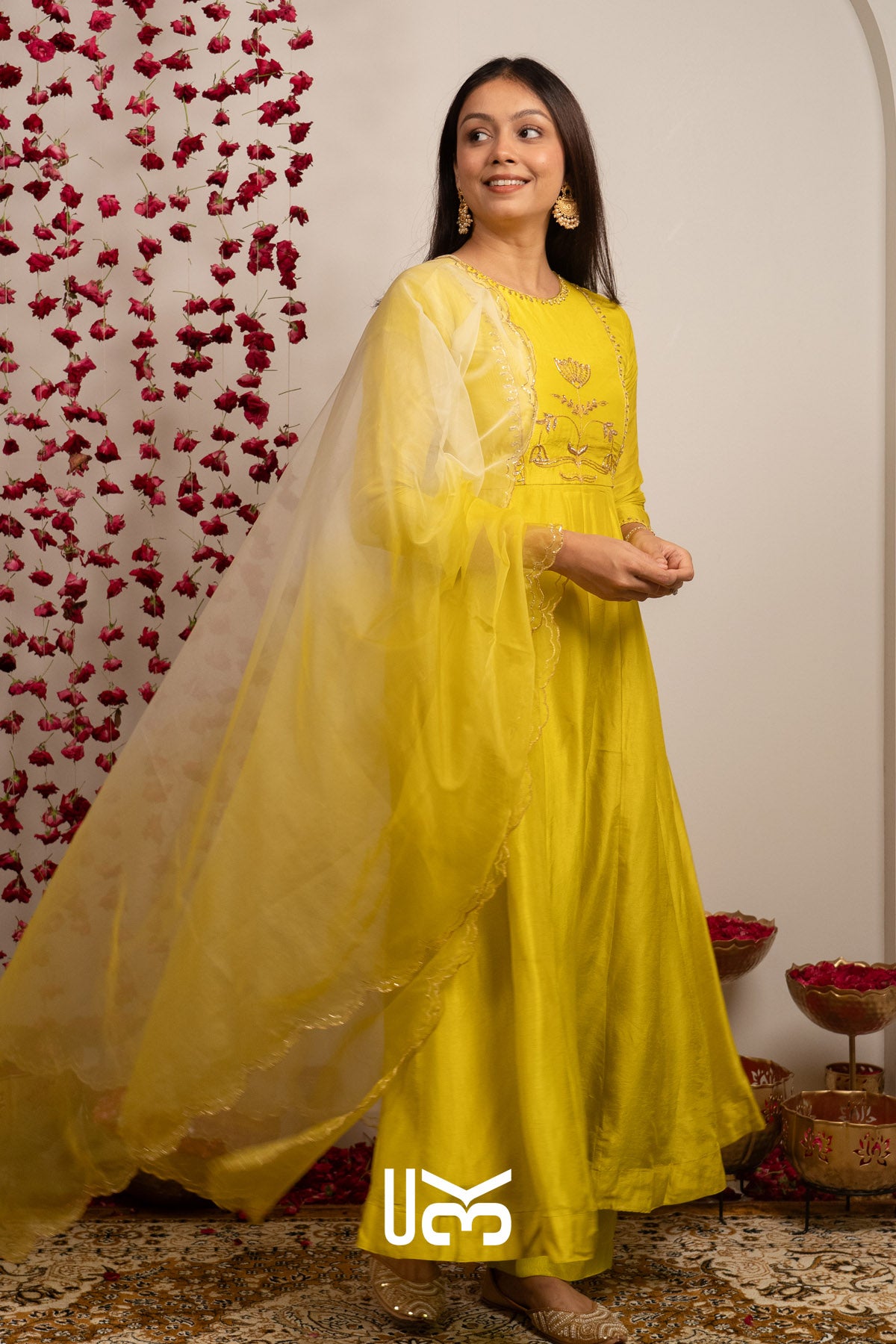 Gul Aangan Anarkali Set (Dress) in Yellow