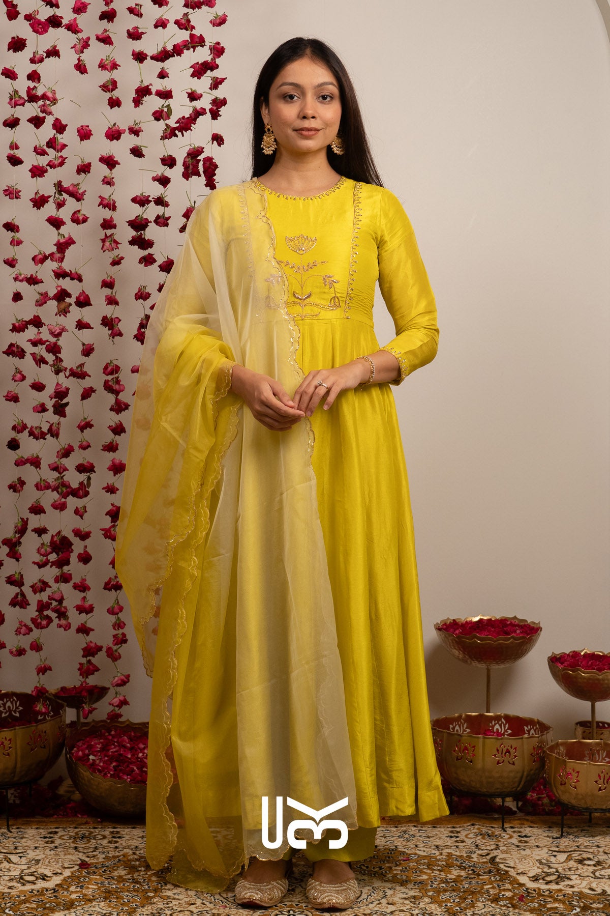 Gul Aangan Anarkali Set (Dress) in Yellow