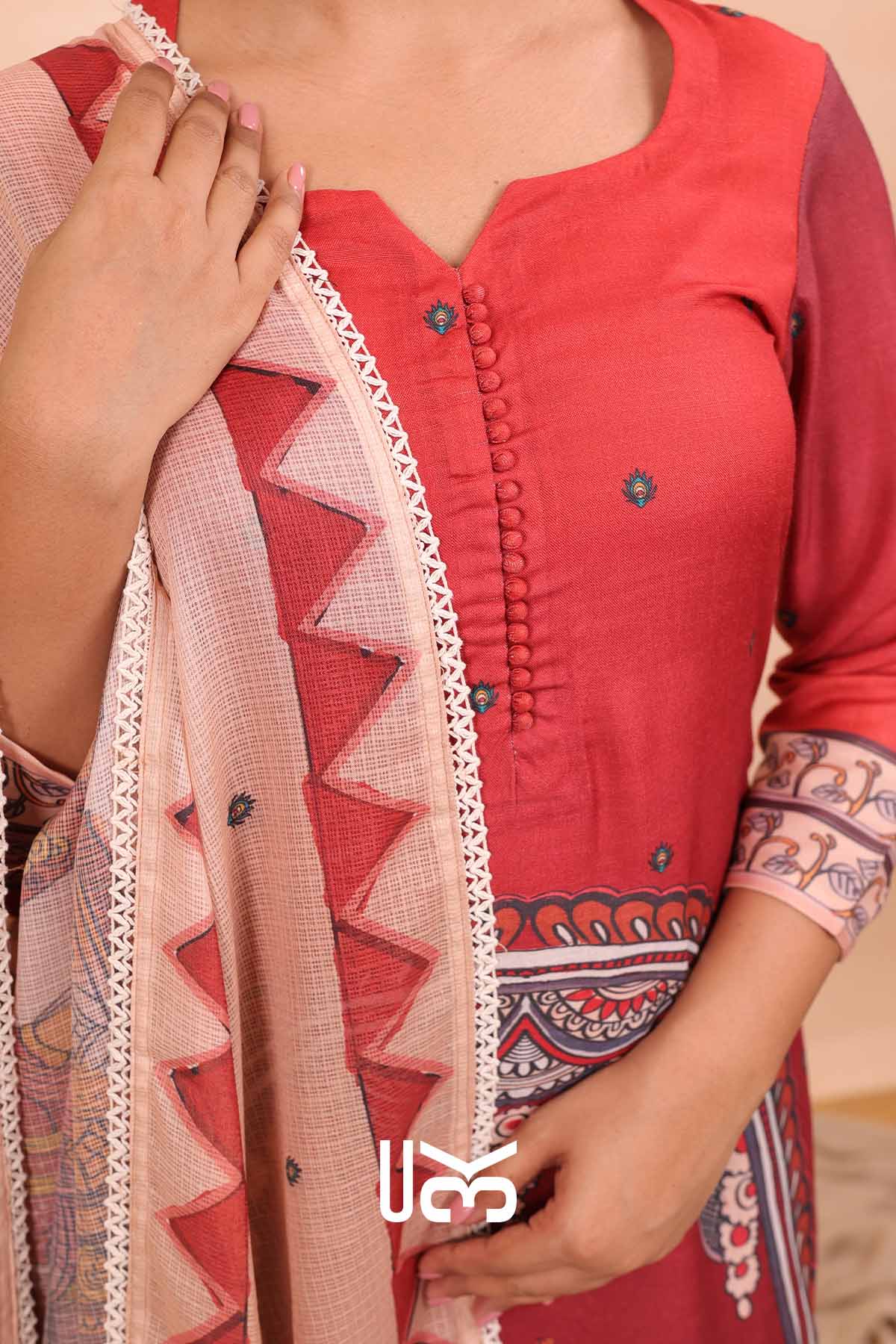 Rangriti | Pink cotton Kalamkari Print Kurta Set