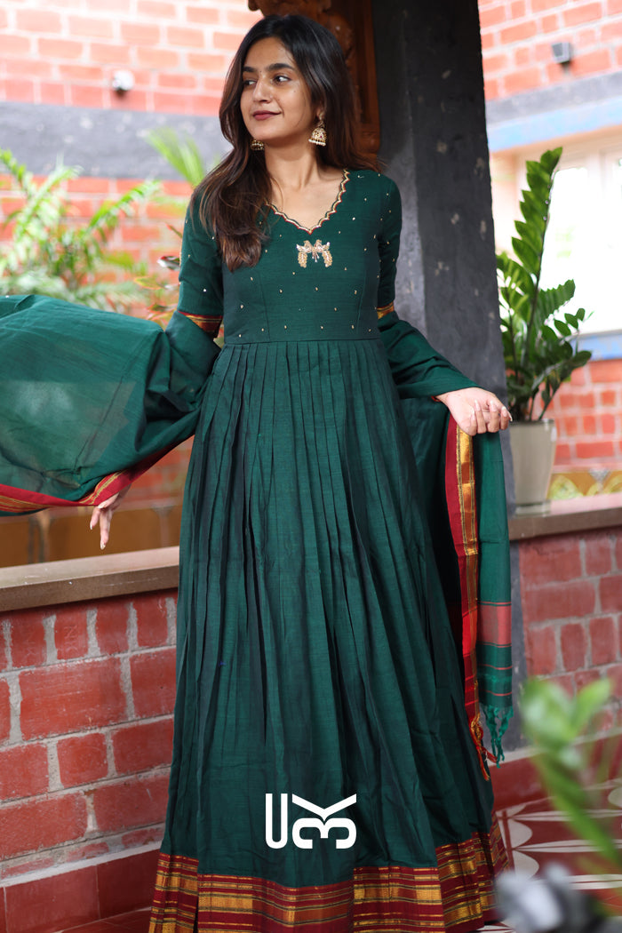 Bunaai Handloom Anarkali (Dress) in Green