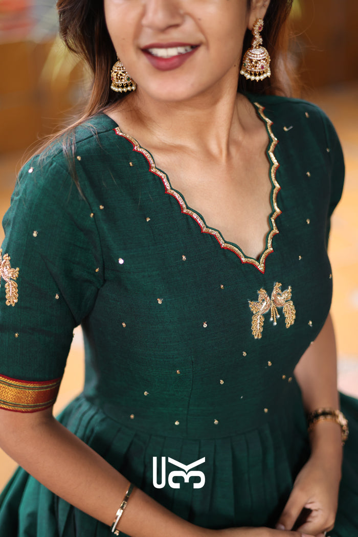 Bunaai Handloom Anarkali (Dress) in Green