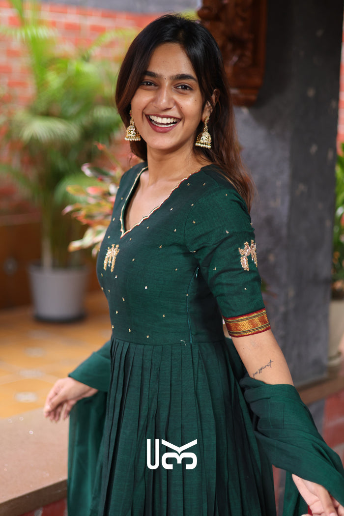 Bunaai Handloom Anarkali (Dress) in Green