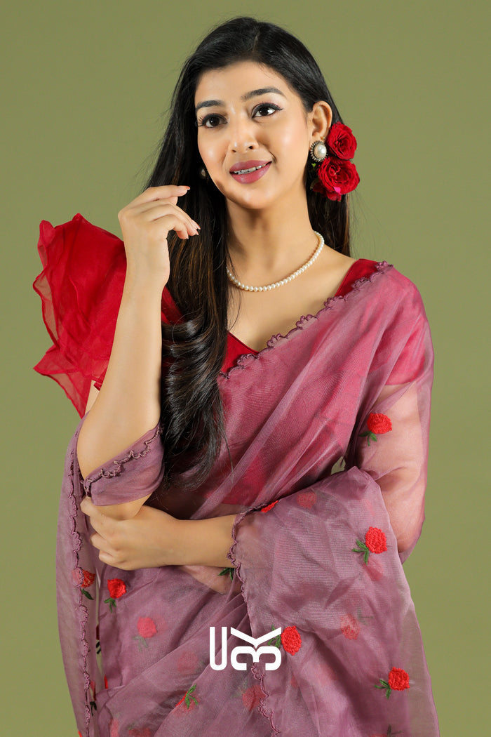 Shatpatri Organza Saree in Red