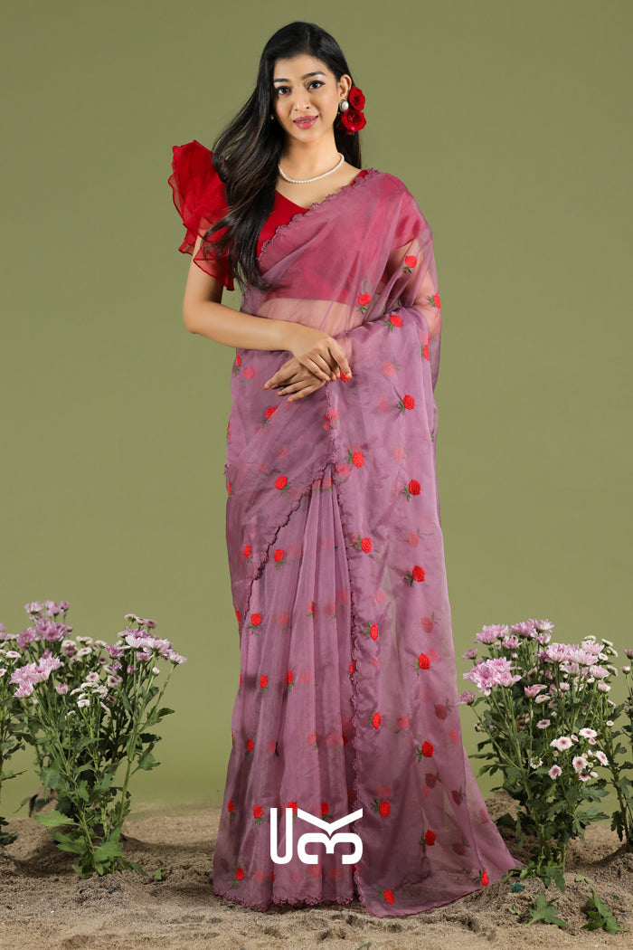 Shatpatri Organza Saree in Red