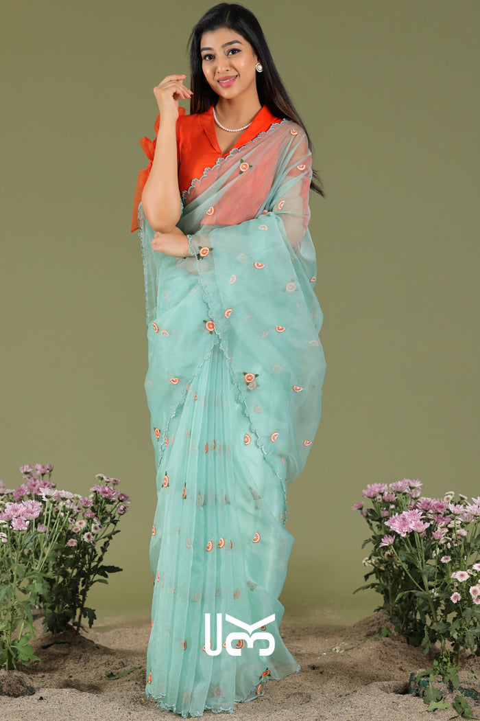 Santra Organza Saree in Ice Blue