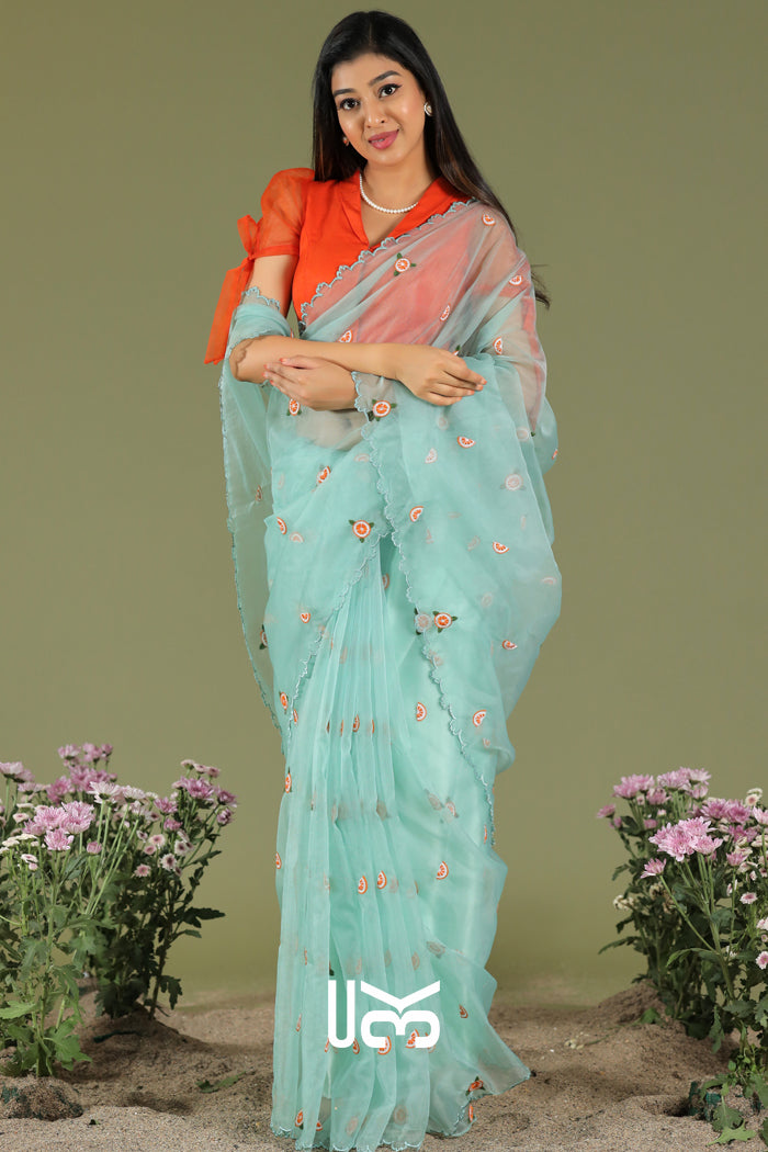 Santra Organza Saree in Ice Blue