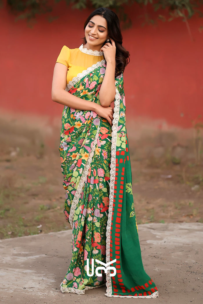 Manjari Retro Prints Unstitched Saree
