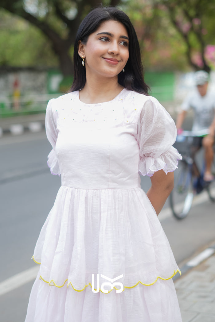 Rosava Kota Doria Midi (Dress) in Baby Pink