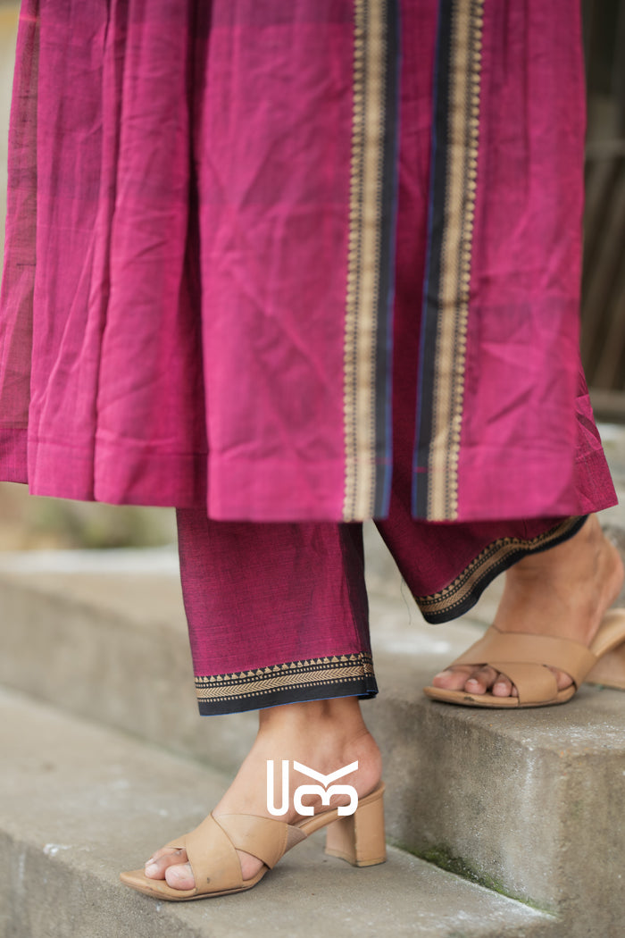 Kasturi Handloom Kurta Set in Maroon