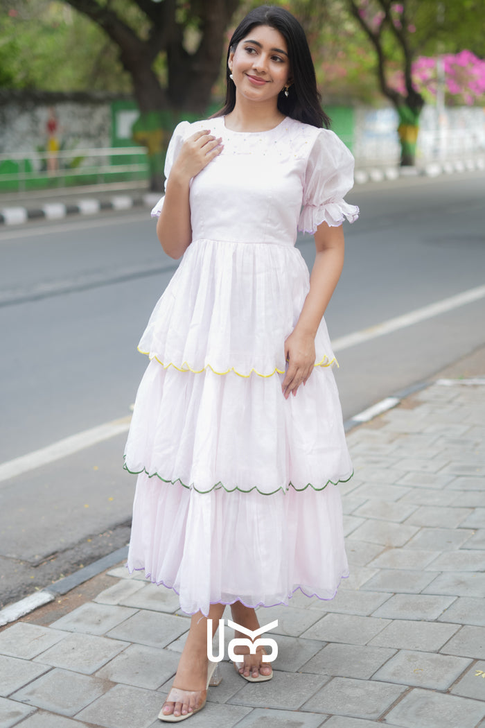 Rosava Kota Doria Midi (Dress) in Baby Pink
