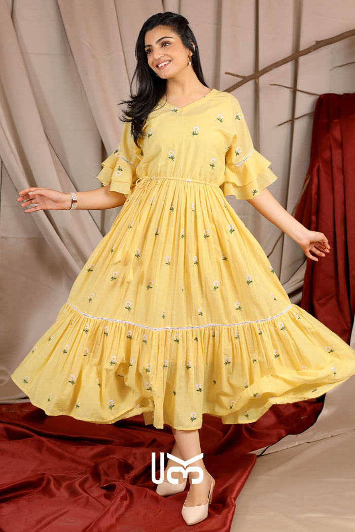 Lemony Summer Midi (Dress) in Vanilla Yellow