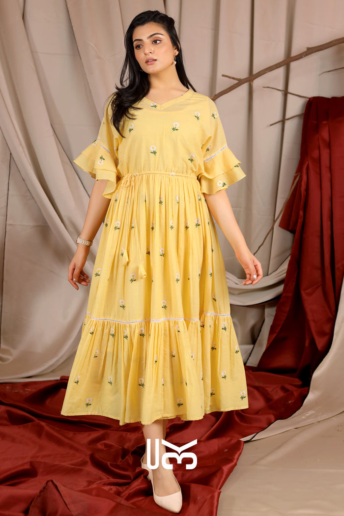 Lemony Summer Midi (Dress) in Vanilla Yellow